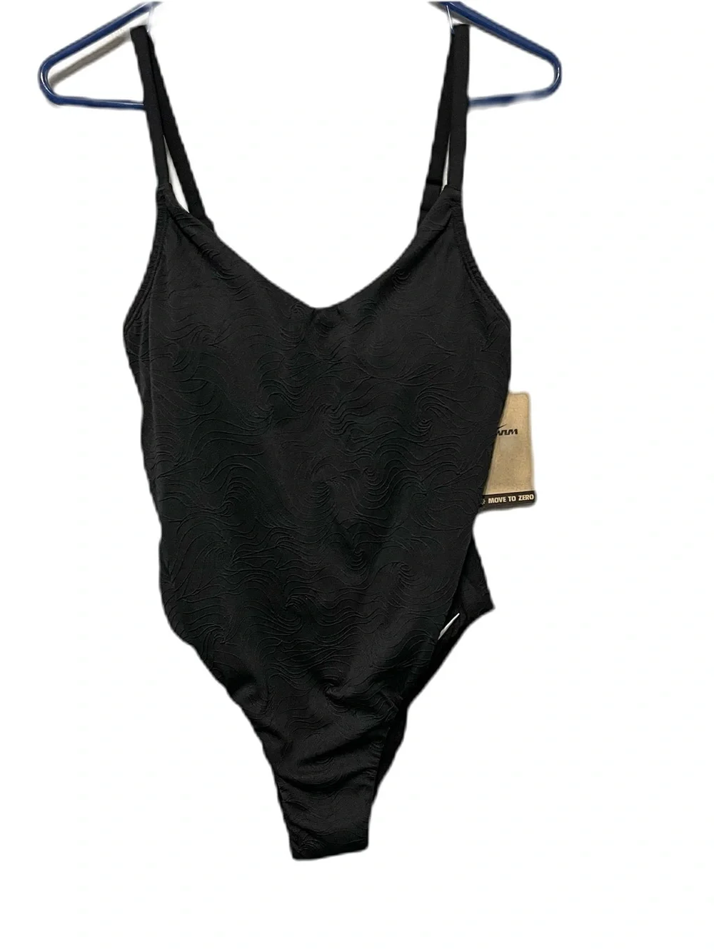 Nike Swim Padded High Thigh One Piece Swimsuit Black Textured NWT Womens M